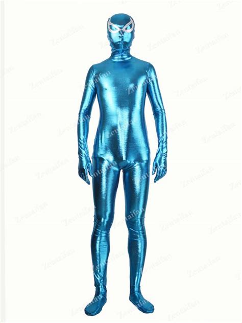 Blue Shiny Metallic Fullbody Zentai Suit With Eyes Mz045 3957