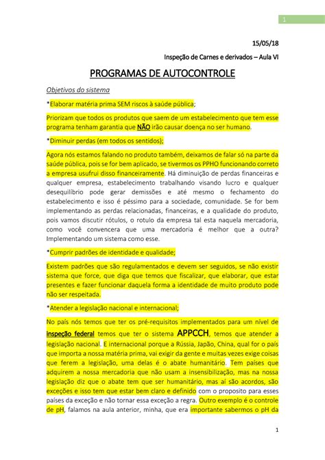 Programas De Autocontrole Inspe O Carnes E Derivados De Carnes E