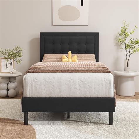 Alazyhome Twin Size Linen Upholstered Platform Bed Frame With Button