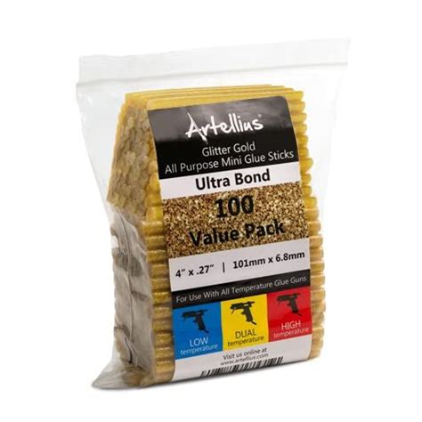 Artellius Pack Glitter Gold Hot Melt Mini Glue Sticks For DIY Art Craft Repair X