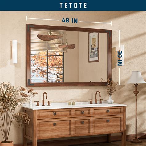 TETOTE Wood Frame Wall Mirror For Bathroom 48x30 Inch Wooden Framed