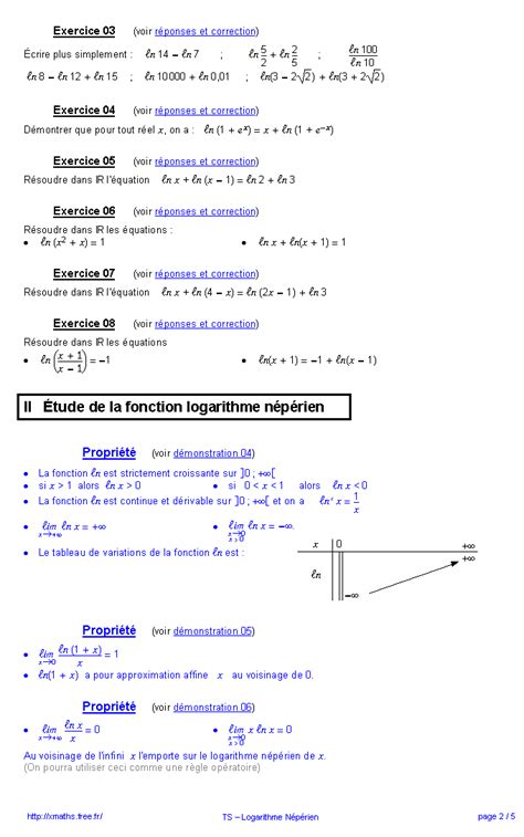 XMaths Terminale S Logarithme Népérien Cours et exercices