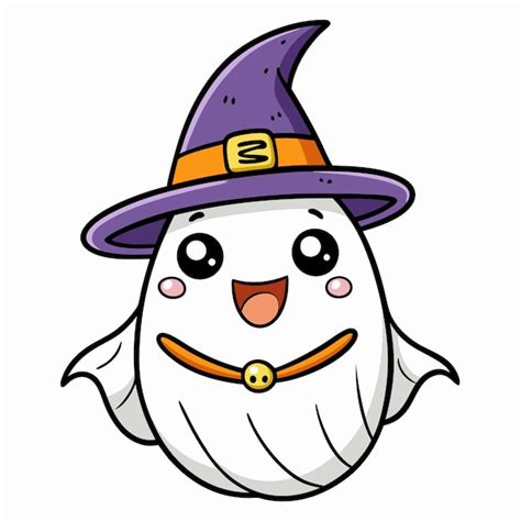 Cute Halloween Ghost In Witch Hat Vector Art Design Premium AI