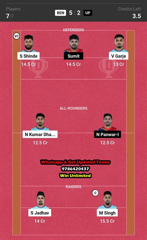 Ben Vs Up Th Match Dream Team Fantasy Prediction Pro Kabaddi League