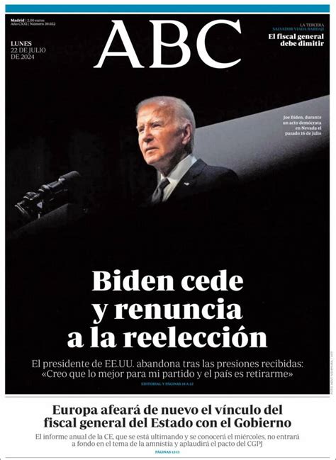 Periódico Abc España Periódicos De España Edición De Lunes 22 De Julio De 2024