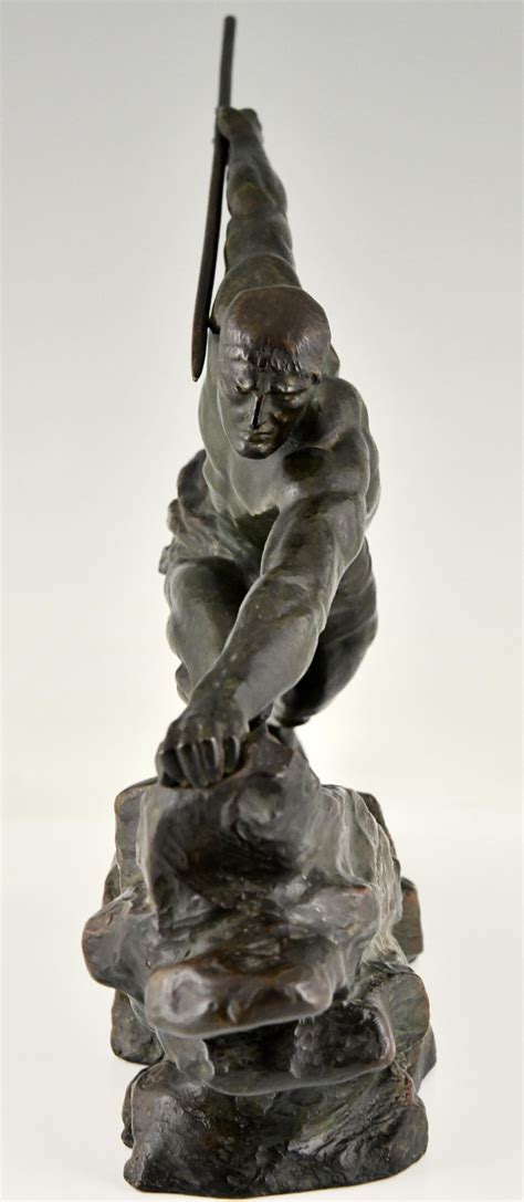 Art Deco Bronze Sculpture Athlete With Spear By Pierre Le Faguays