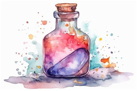 Premium Photo Watercolor Magical Bottle With Potion Isolated On White