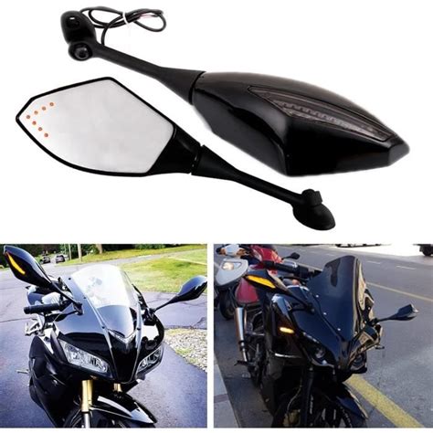 Noir Moto Clignotant Miroirs Lat Raux Avec Fl Che Led Pour Cbr Gsxr