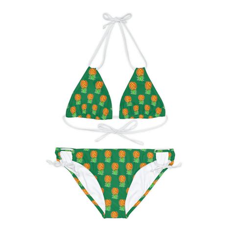 Women S Strappy Bikini Set Upside Down Pineapple Swimsuit Green Bikini