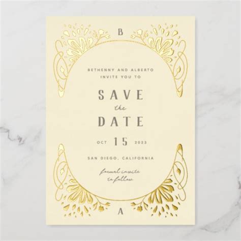 Elegant Gold Foil Art Nouveau Foil Save The Date F Foil Invitation Zazzle