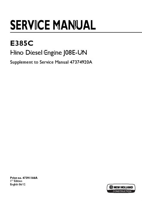 New Holland E385c Hino Diesel Engine J08e Un Workshop Repair Service Manual Pdf Download