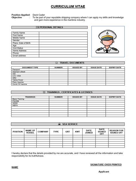 Seafarer Resume Cv Pdf