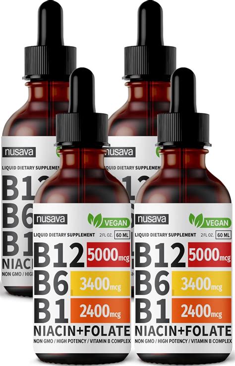 4 Pack Vitamin B12 Liquid Drops Vegan B12 Sublingual 5000 Mcg Methylcobalamin