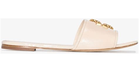 Tory Burch Neutral Eleanor Logo Leather Sandals In Natural Lyst