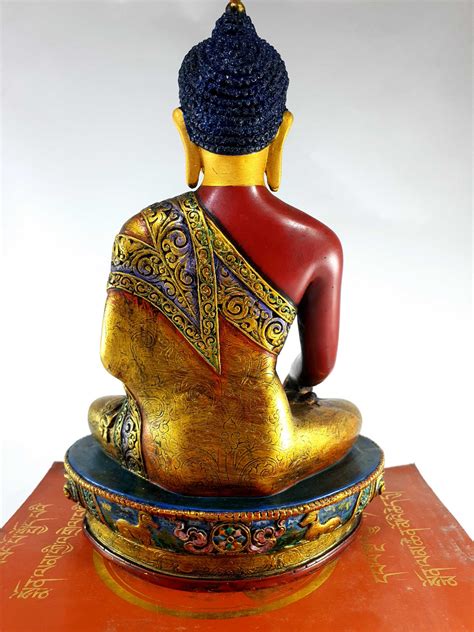 Resin Statue Of Shakyamuni Buddha Thangka Color Painted Red Painted