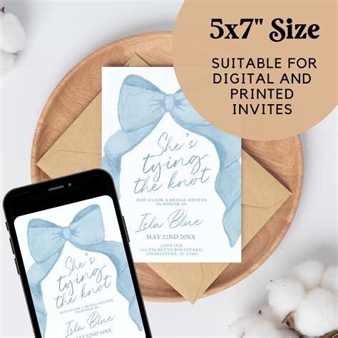 She S Tying The Knot Bridal Shower Invitation Template Coquette Blue