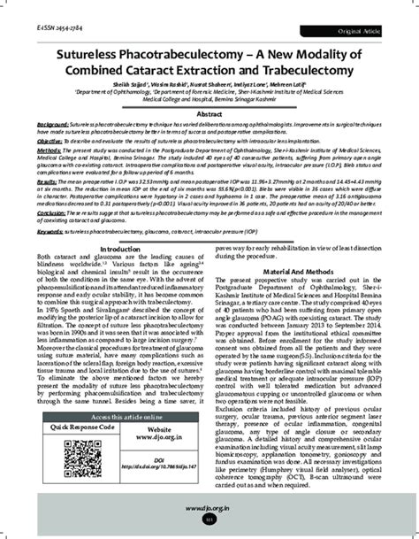 Pdf Sutureless Phacotrabeculectomy A New Modality Of Combined