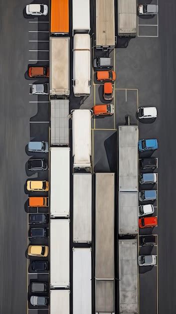 Top View Parking Lot With Parked Trucks Premium AI Generated Image