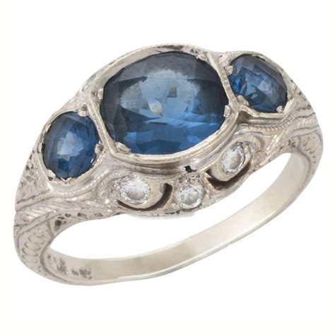 Rose Cut Sapphire Diamond Gold Engagement Ring at 1stDibs