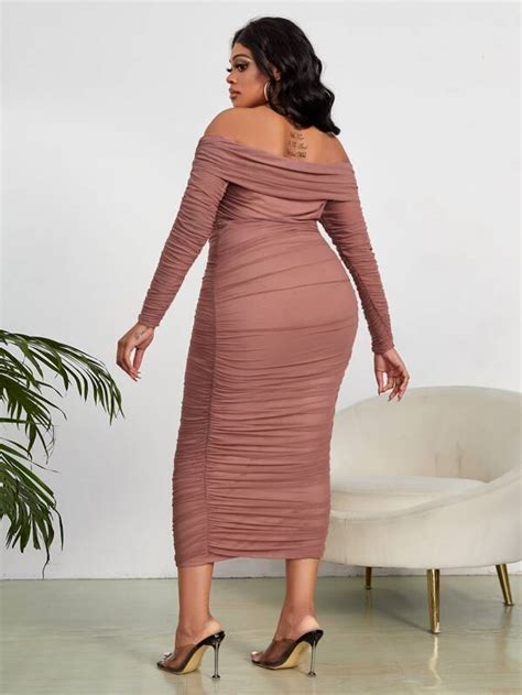 Shein Slayr Plus Off Shoulder Ruched Mesh Bodycon Dress Shein Usa