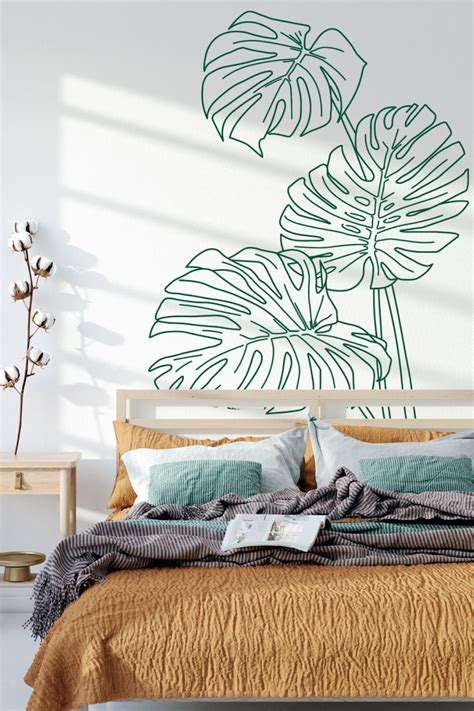 Monstera Tropical Jungle Leaves Wall Decal Monstera Palm Wall Etsy