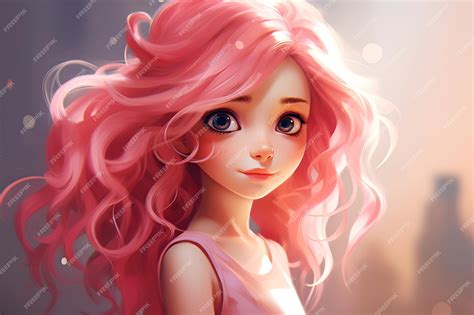 Premium Ai Image Cute Little Cartoon Girl With Big Brown Eyes And Pink Hair Anime Picture