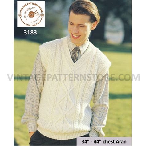 Mens Slipover Knitting Pattern Pdf Vintage 50s Cable Pullover Etsy