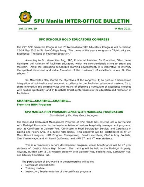 Spu Manila Inter Office Bulletin St Paul University Manila