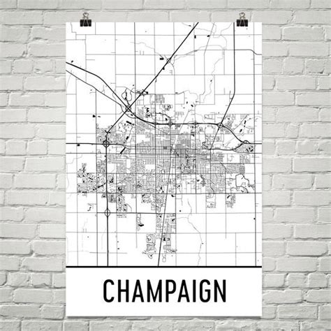 Champaign IL Street Map Poster - Wall Print by Modern Map Art