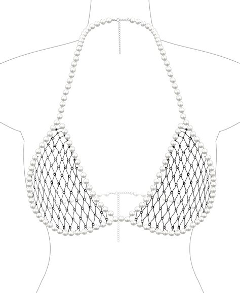 Hlsohjp Women Pearl Beaded Bra Top Body Chain Sexy Pearl Body Jewelry Bikini Pearl Bralette