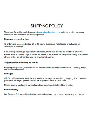 Free 10 Shipping Policy Samples In Pdf