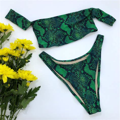 Women S Snake Print Cheeky Bikini Etsy