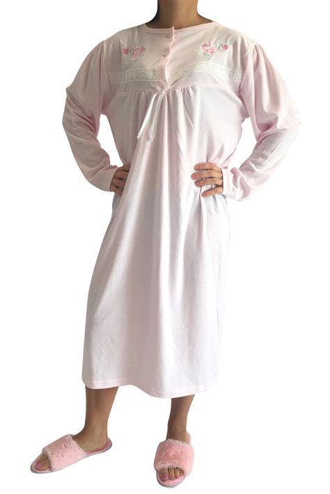 Ladies Pink Winter Long Sleeve Nightie Cotton Blend 016