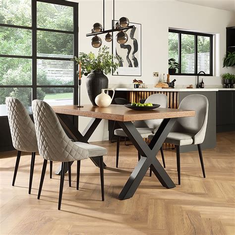 Franklin Industrial Dining Table 4 Ricco Chairs Dark Oak Veneer