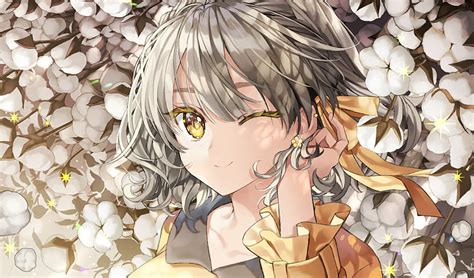 Anime Girl With Silver Hair And Yellow Eyes