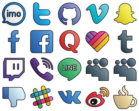 Filled Line Style Social Media Icon Package Twitch Likee Video And