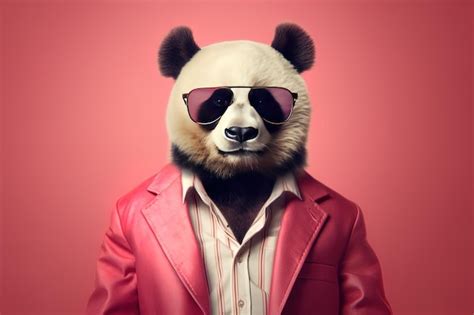 Premium AI Image A Panda Bear Wearing A Pink Jacket And Sunglasses