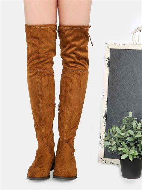 Faux Suede Thigh High Boots RUST SheIn Sheinside