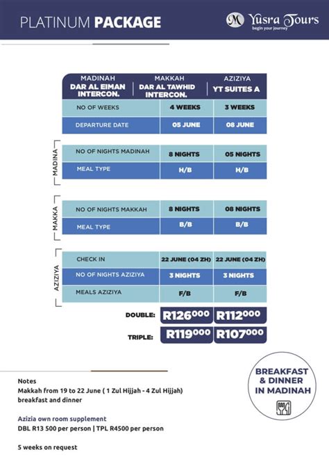 Yusra Tours Platinum Package Weeks Hajj Packages