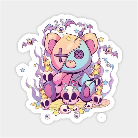 A Sticker With A Teddy Bear And Skulls On It