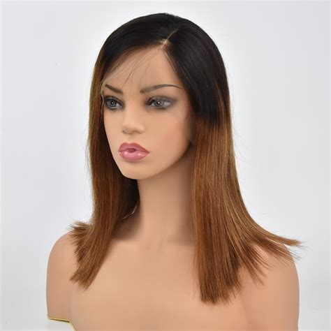 Ombre T1b 30 With Black Full Lace Wigs With Part In Gold Brown Blonde