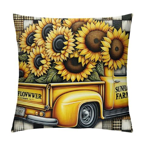 Gosmith Sunflower Pillow Cover Spring Summer Floral Truck Decorative