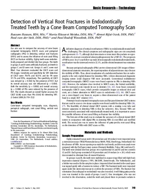 Pdf Detection Of Vertical Root Fractures In Endodontically Treated Teeth By A Cone Beam