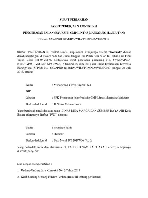 Surat Perjanjian Kontrak Pekerjaan Manajemen Konstruksi Pembangunan