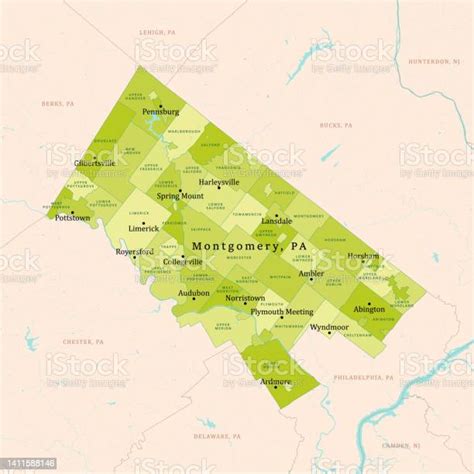 Pa Montgomery County Vector Map Green Stok Vektör Sanatı And Pensilvanya