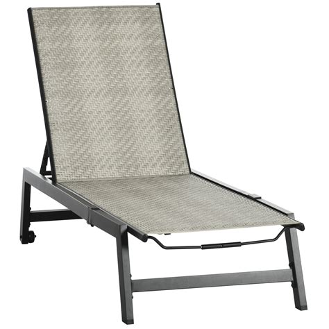 Outsunny Chaise longue de patio avec dossier à 5 niveaux et roues