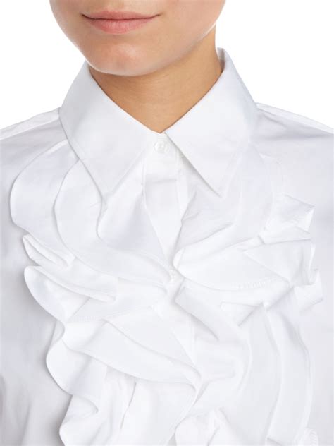 Lauren By Ralph Lauren Mandell Ruffle Front Shirt In White Lyst