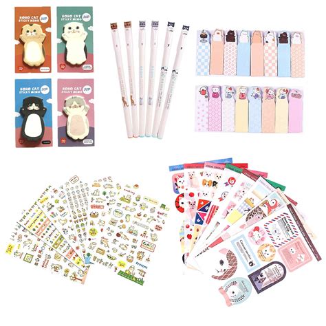 Buy Kawaii School Supplies - Cat Stationery Set, 6 Gel Pens, 120 Sticky ...