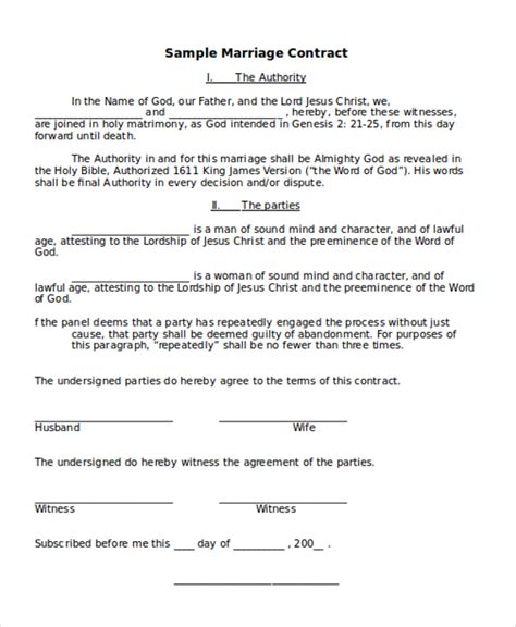 FREE 12 Marriage Contract Form Samples PDF MS Word Google Docs