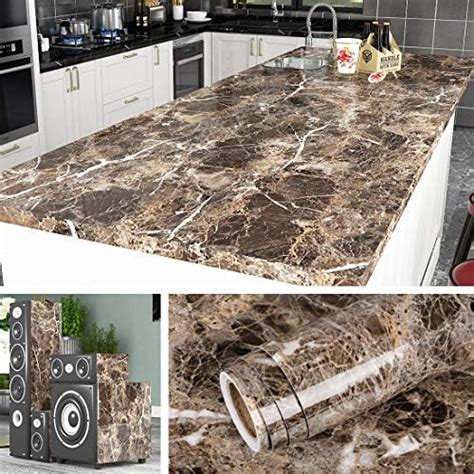 Livelynine Vinilo Adhesivo Para Encimera De Cocina Marmol Marron Imperial Papel Pintado